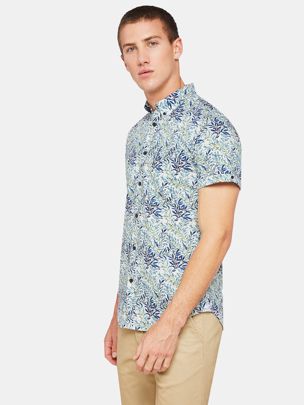 TOTTENHAM LEAVES PRINT S/S SHIRT TEAL/NAVY