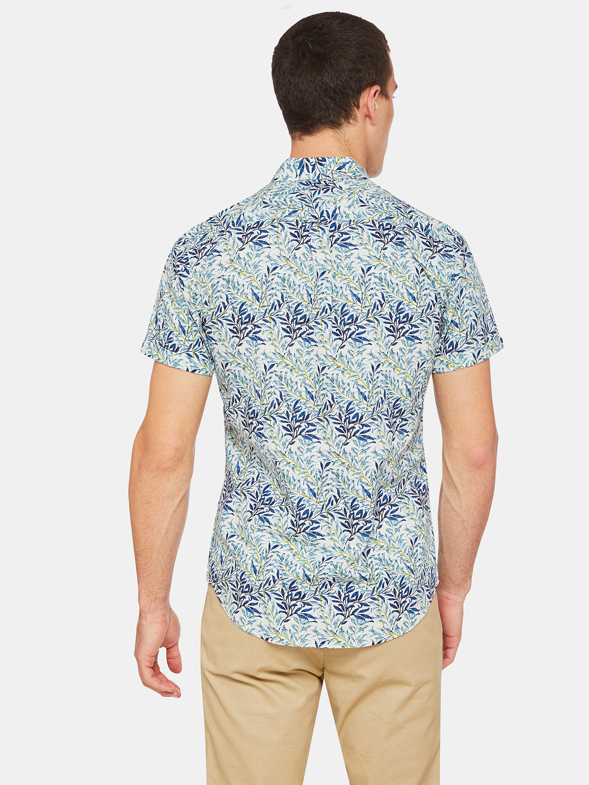 TOTTENHAM LEAVES PRINT S/S SHIRT TEAL/NAVY