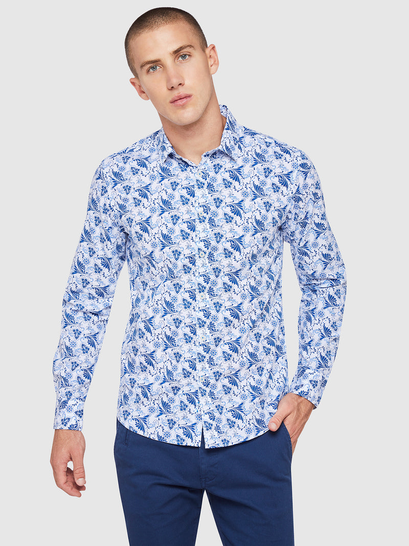 KENTON FLORAL PRINTED SHIRT BLUE