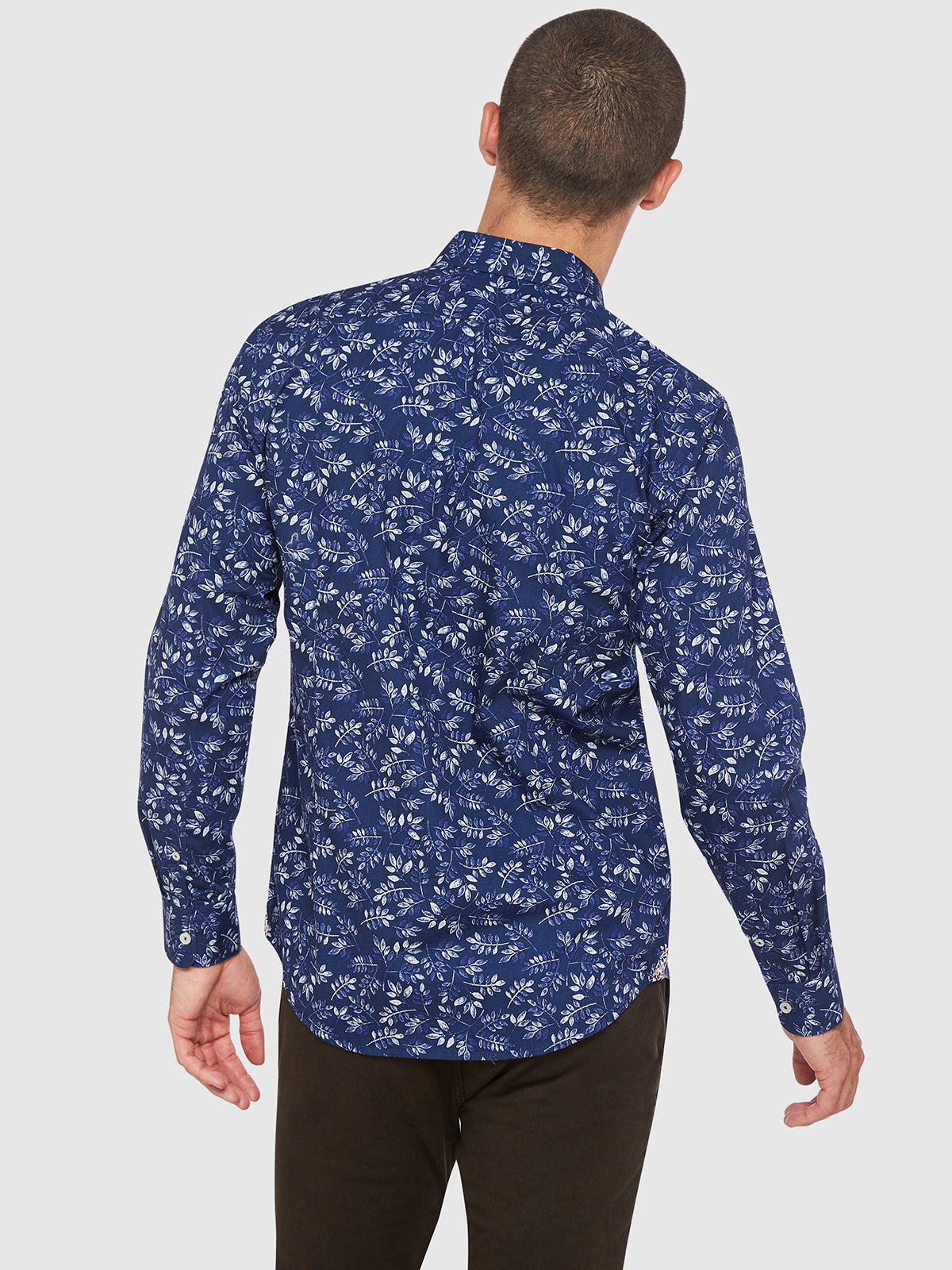 KENTON LEAVES PRINTED SHIRT NAVY/WHITE