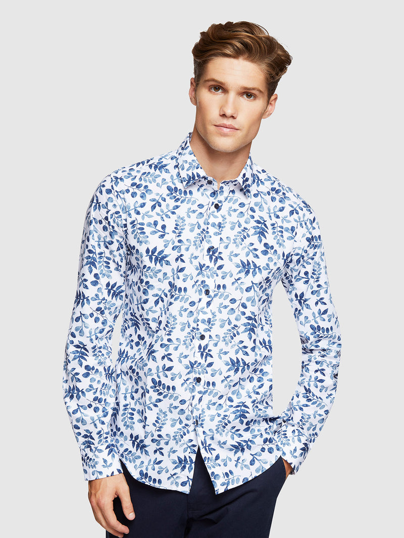 KENTON LEAVES PRINTED SHIRT BLUE