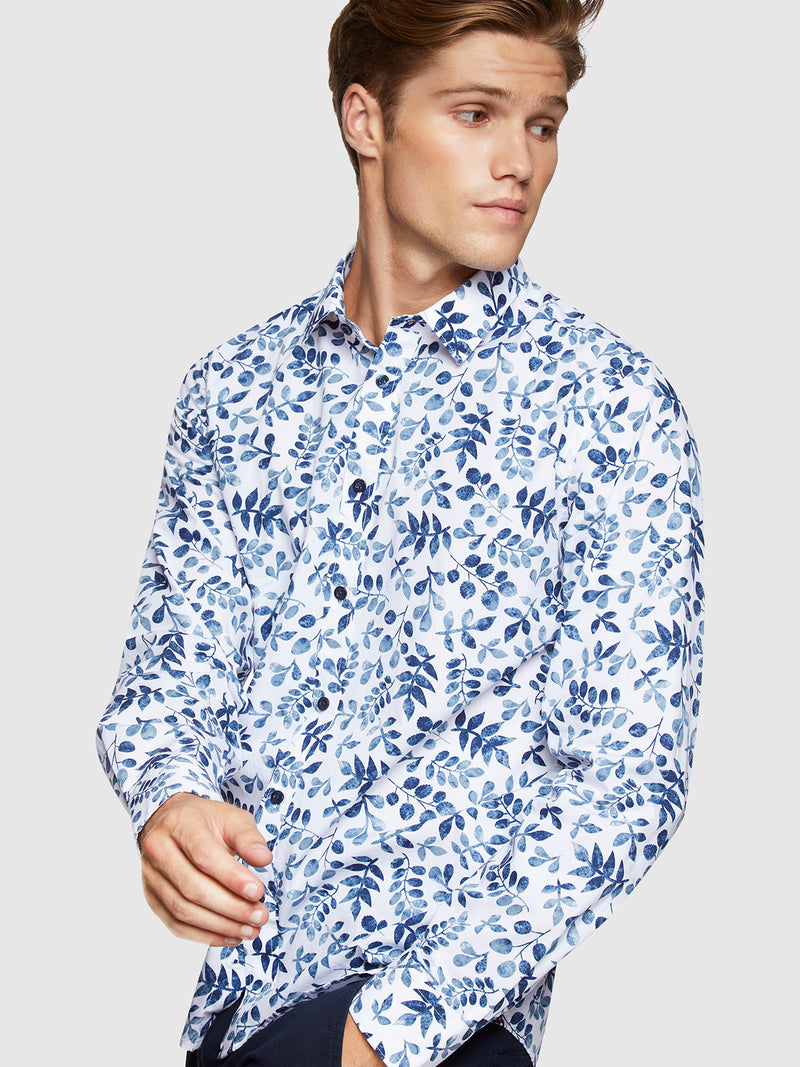 KENTON LEAVES PRINTED SHIRT BLUE