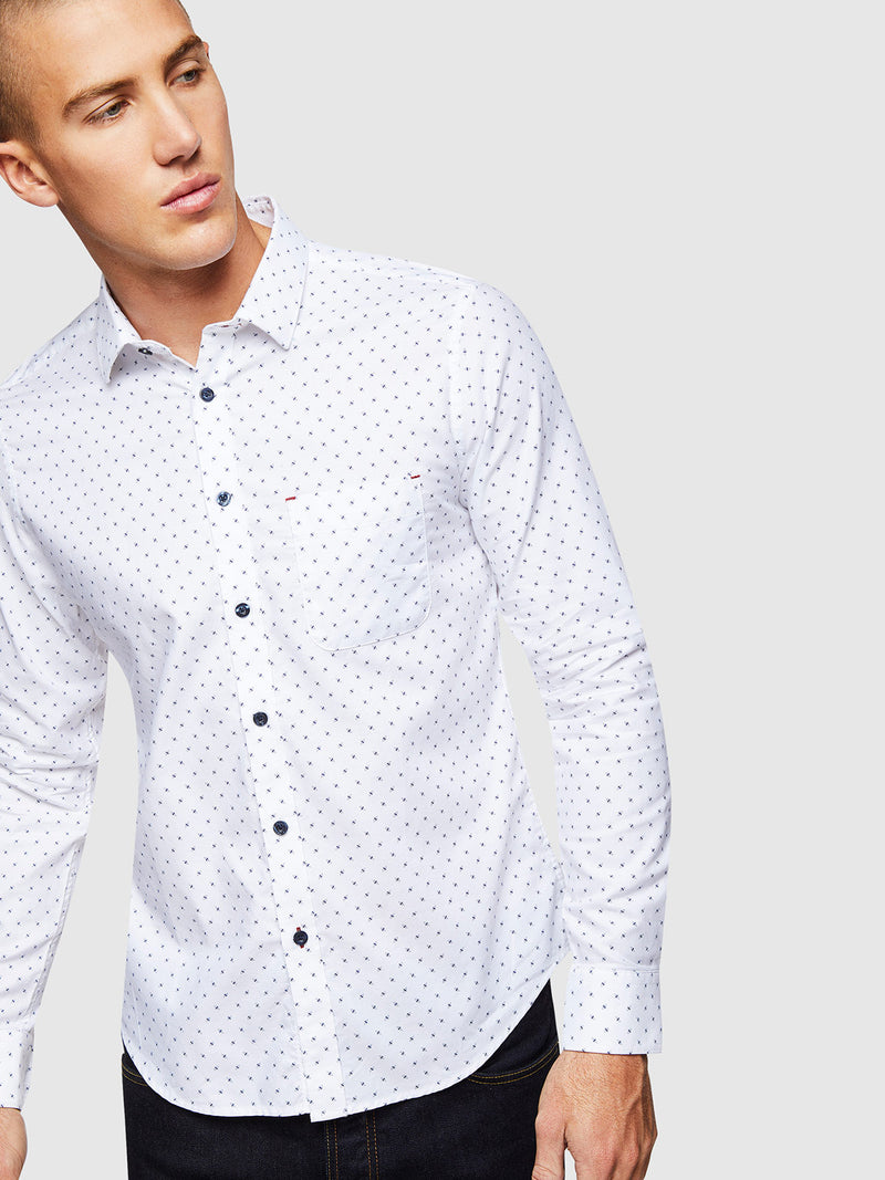 KENTON OXFORD WEAVE SHIRT WHITE/NAVY