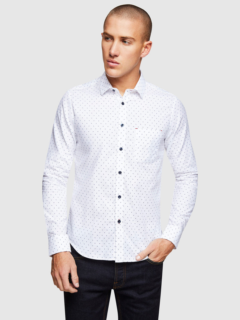 KENTON OXFORD WEAVE SHIRT WHITE/NAVY