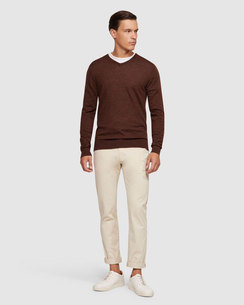 V-NECK PURE MERINO WOOL PULLOVER MENS KNITWEAR