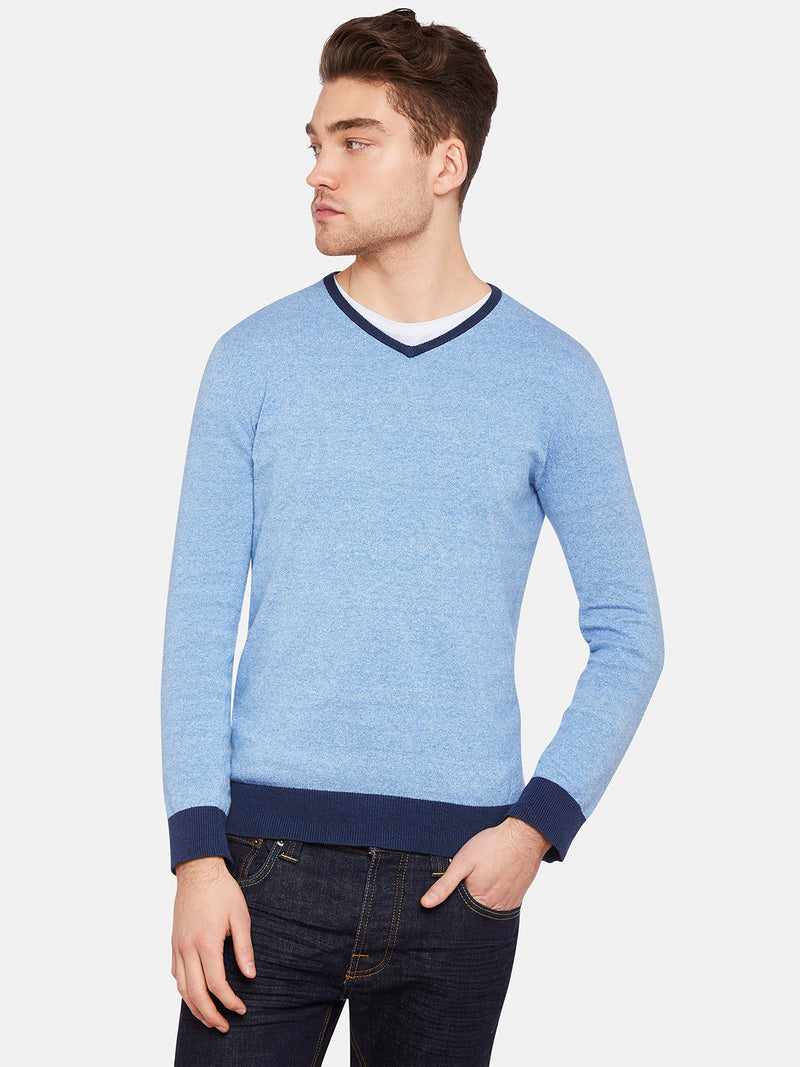 COTTON CONTRAST RIB VNK PULLOVER