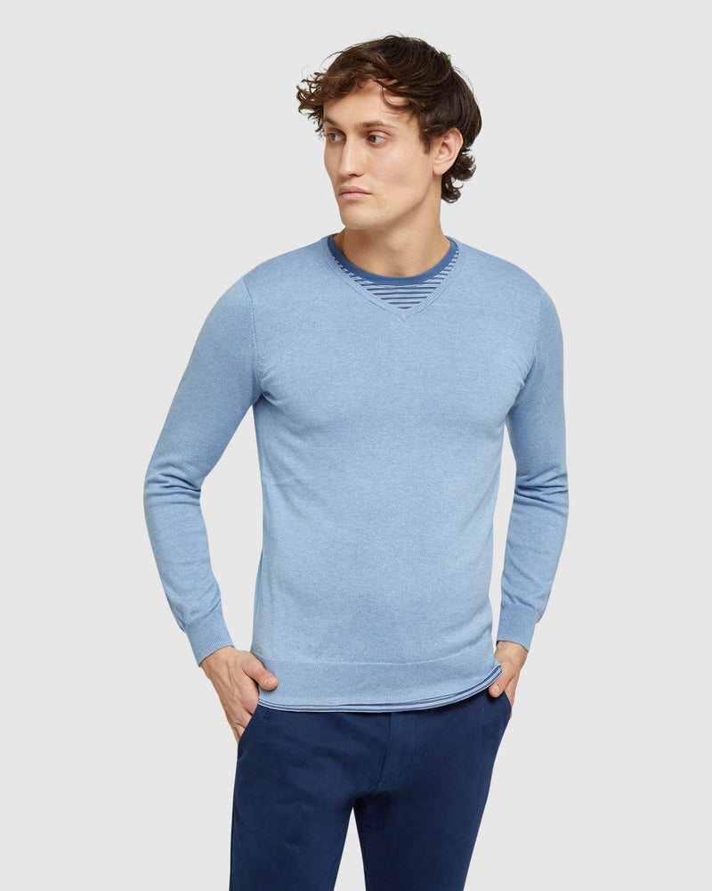 COTTON CASHMERE V-NECK PULLOVER