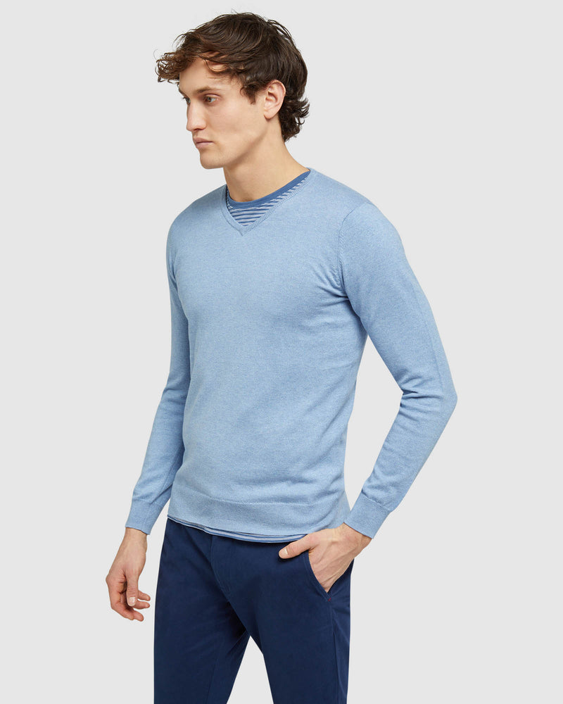 COTTON CASHMERE V-NECK PULLOVER