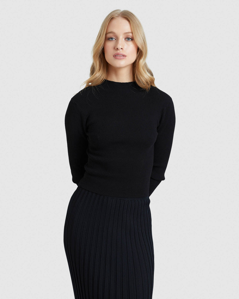 JESSICA LONG SLEEVE RIB CROP KNIT WOMENS KNITWEAR