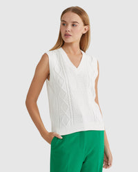 POPPY COTTON CABLE VEST WOMENS KNITWEAR