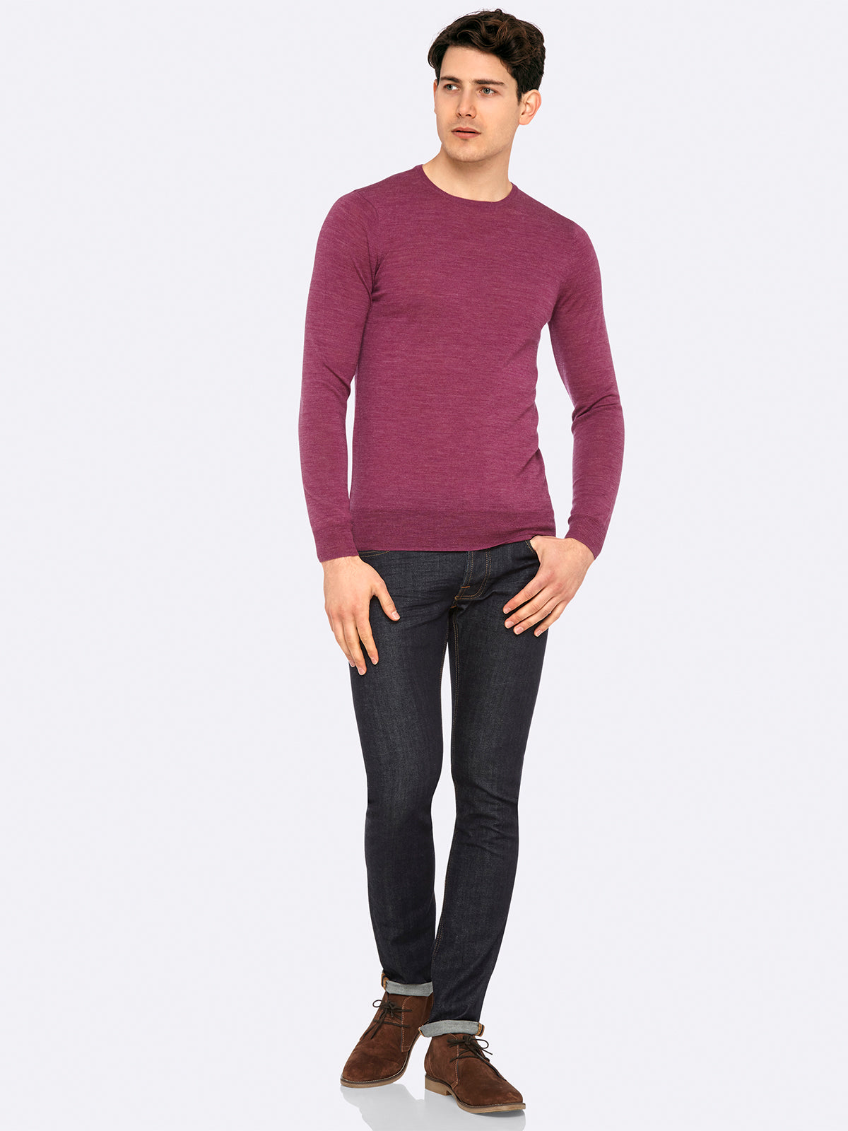 MERINO WOOL CREW PULLOVER BERRY