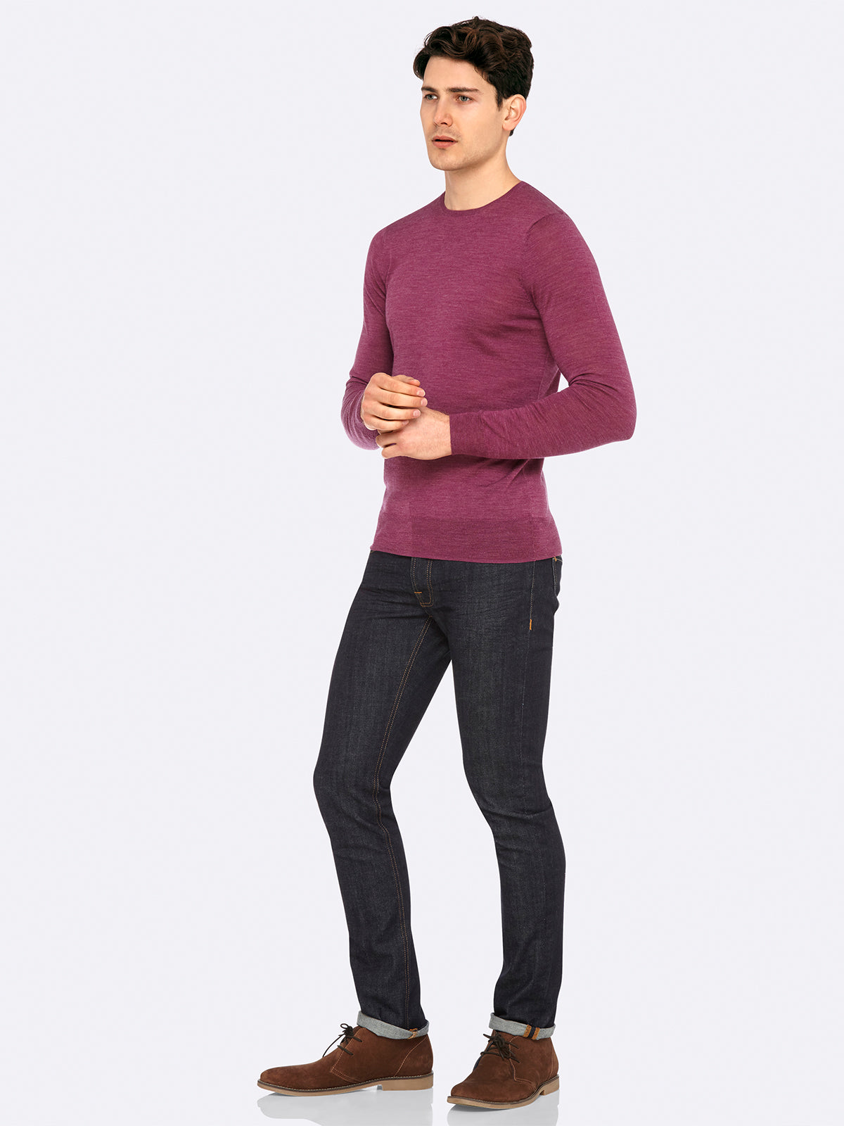 MERINO WOOL CREW PULLOVER BERRY