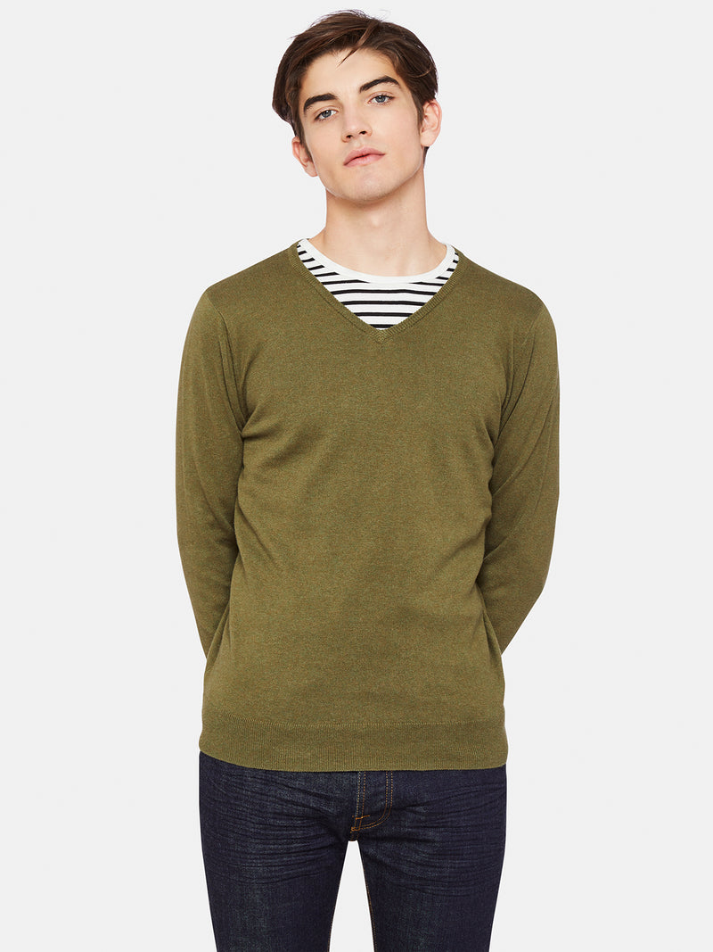 COTTON V-NECK CASHMERE BLEND KNIT