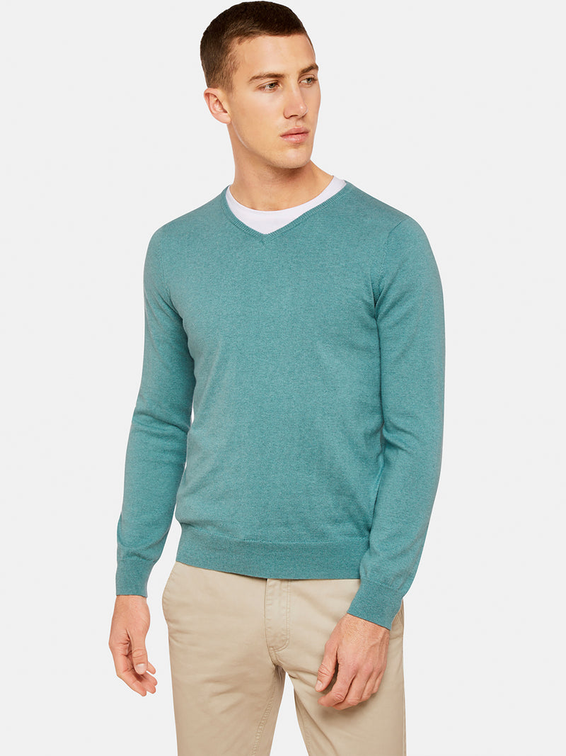 COTTON CASHMERE V-NECK PULLOVER