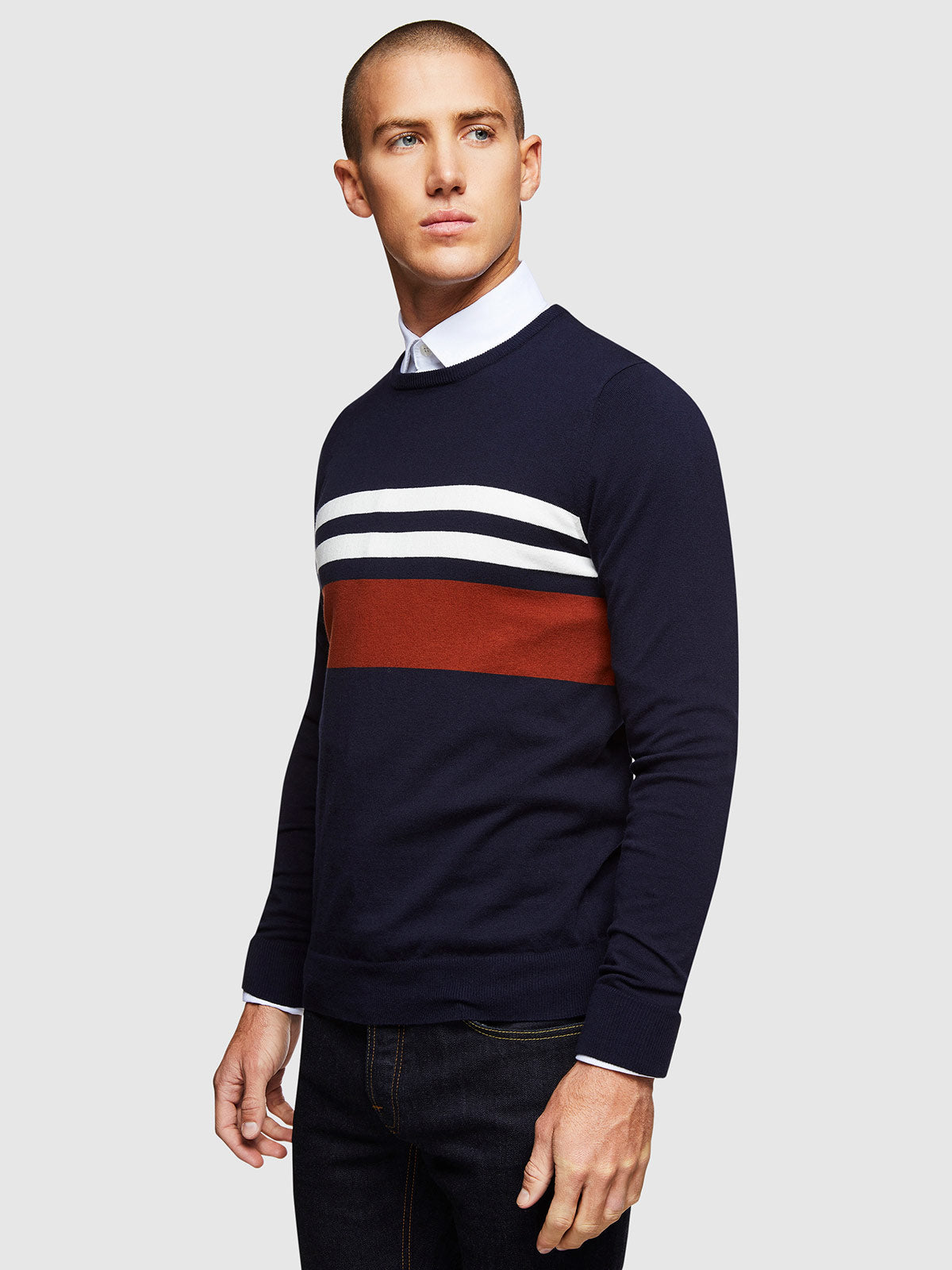 OTTO BLOCK STRIPE CREW NECK KNIT