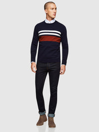 OTTO BLOCK STRIPE CREW NECK KNIT