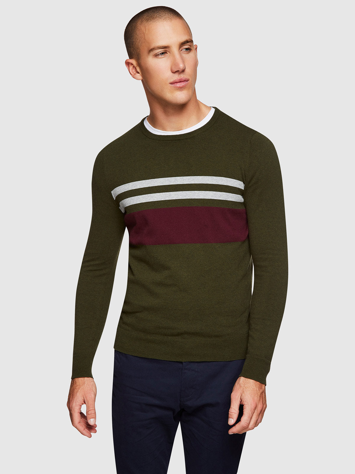 OTTO BLOCK STRIPE CREW NECK KNIT