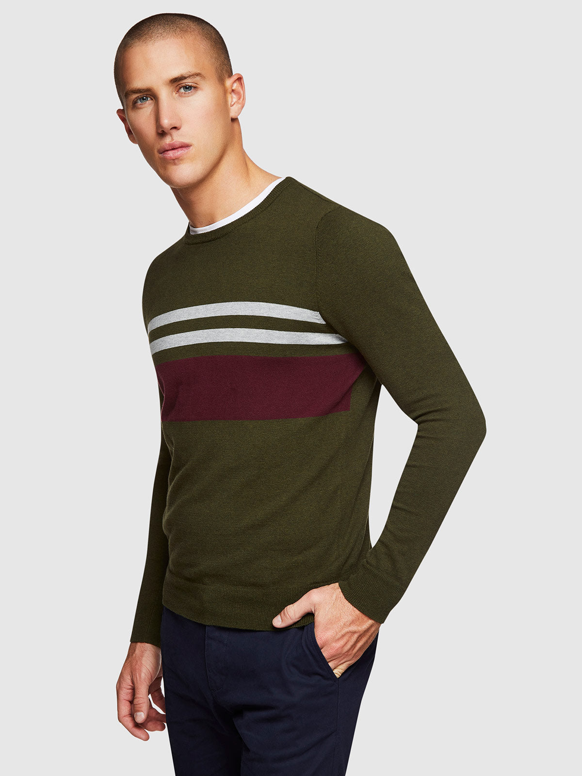 OTTO BLOCK STRIPE CREW NECK KNIT