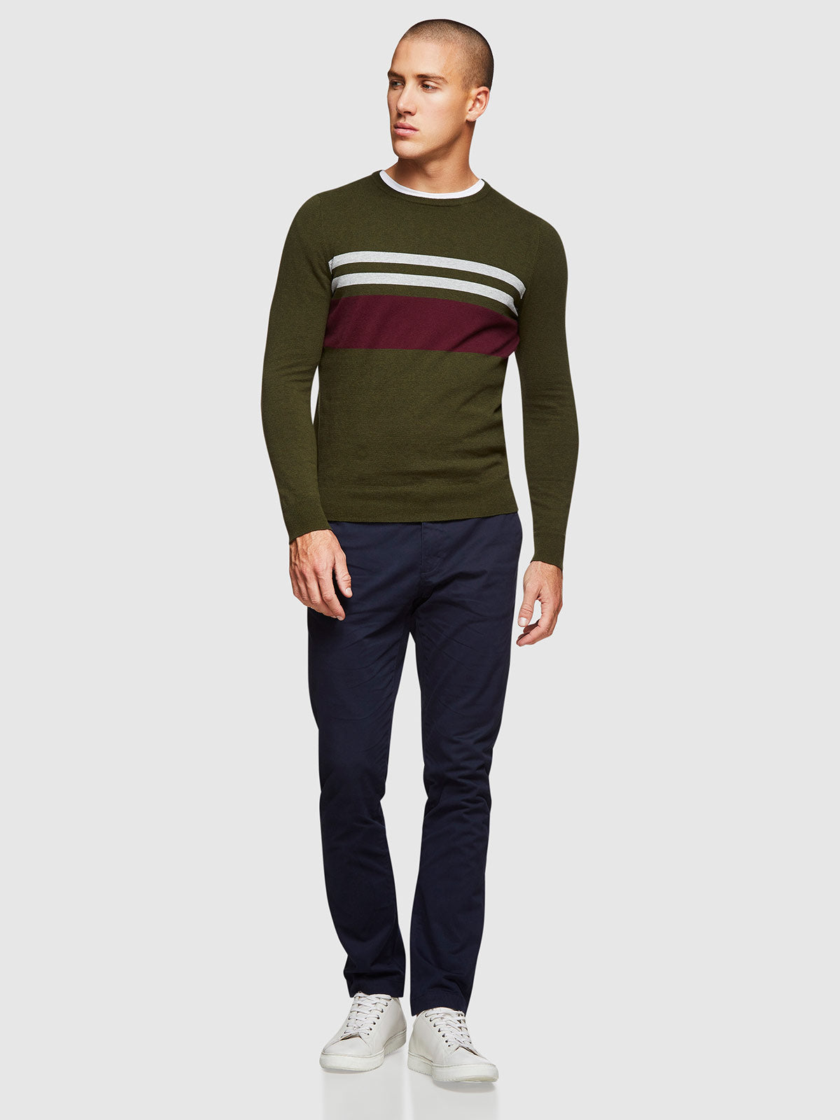 OTTO BLOCK STRIPE CREW NECK KNIT