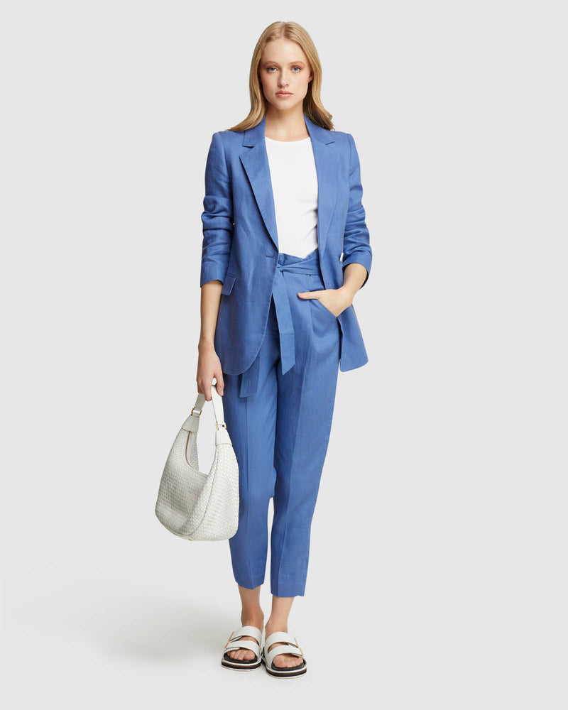 SLOANE LINEN PAPERBAG PANTS BLUE