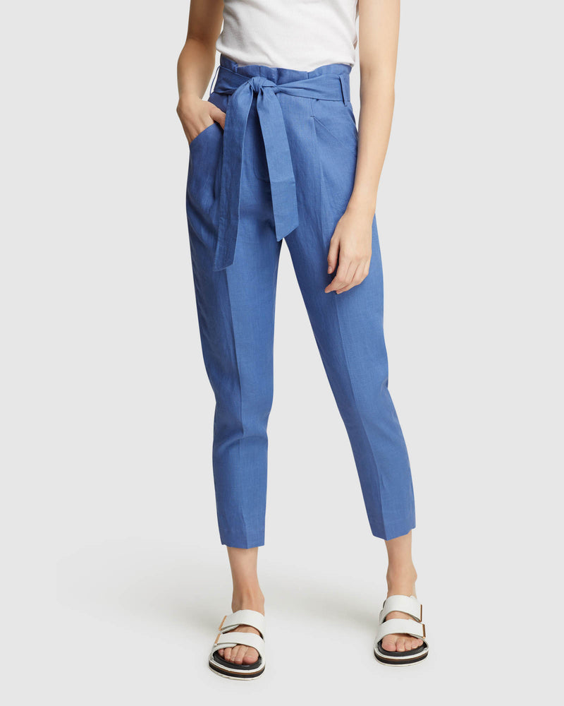 SLOANE LINEN PAPERBAG PANTS BLUE