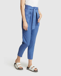 SLOANE LINEN PAPERBAG PANTS BLUE