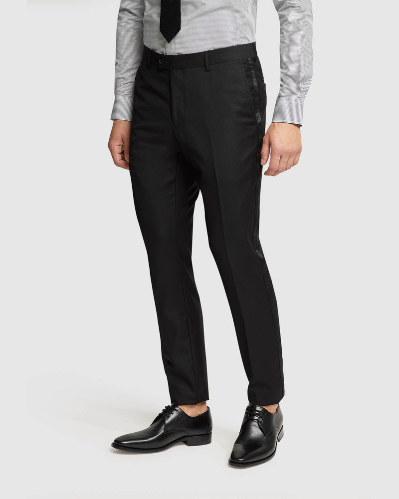 Baltzar Sartorial | Black Wool Mohair Tuxedo Pleated Trousers