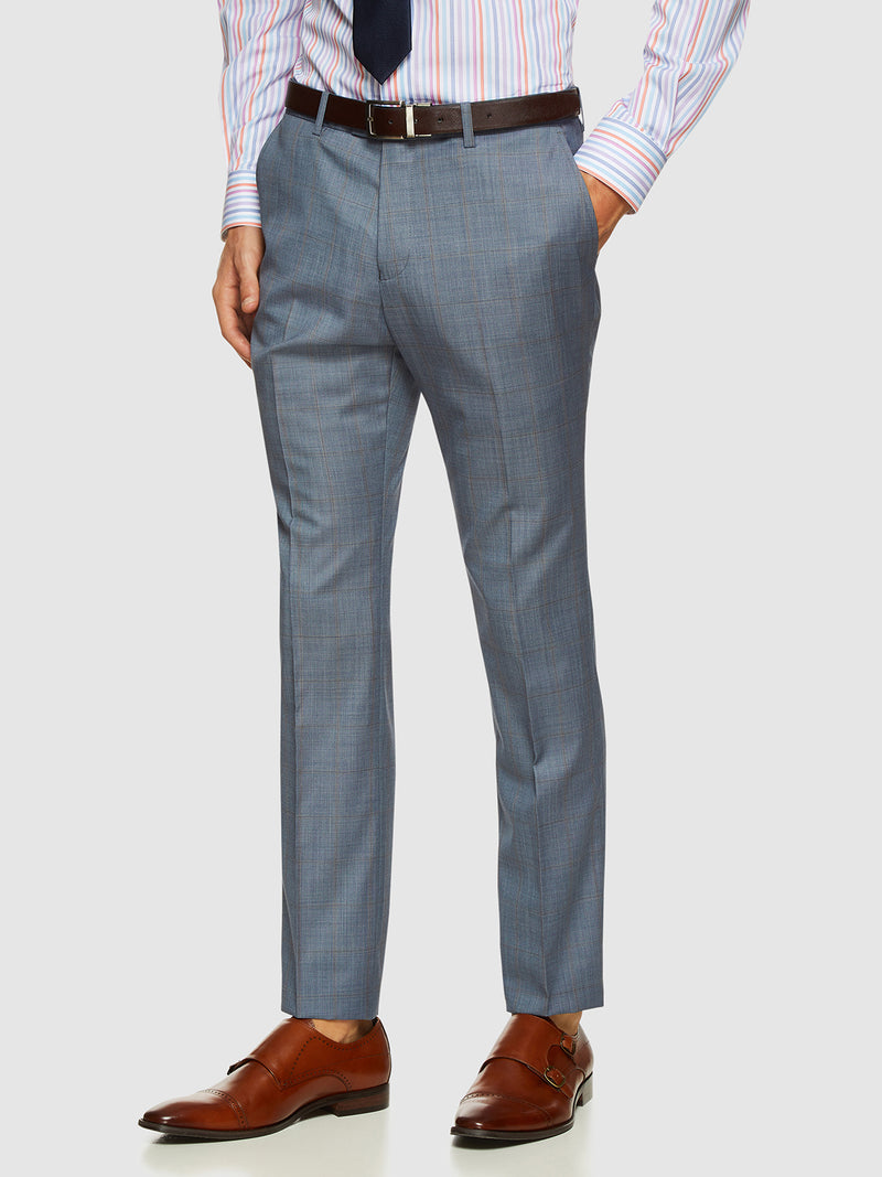 HOPKINS WOOL STRETCH CHECK TROUSERS PALE BLUE