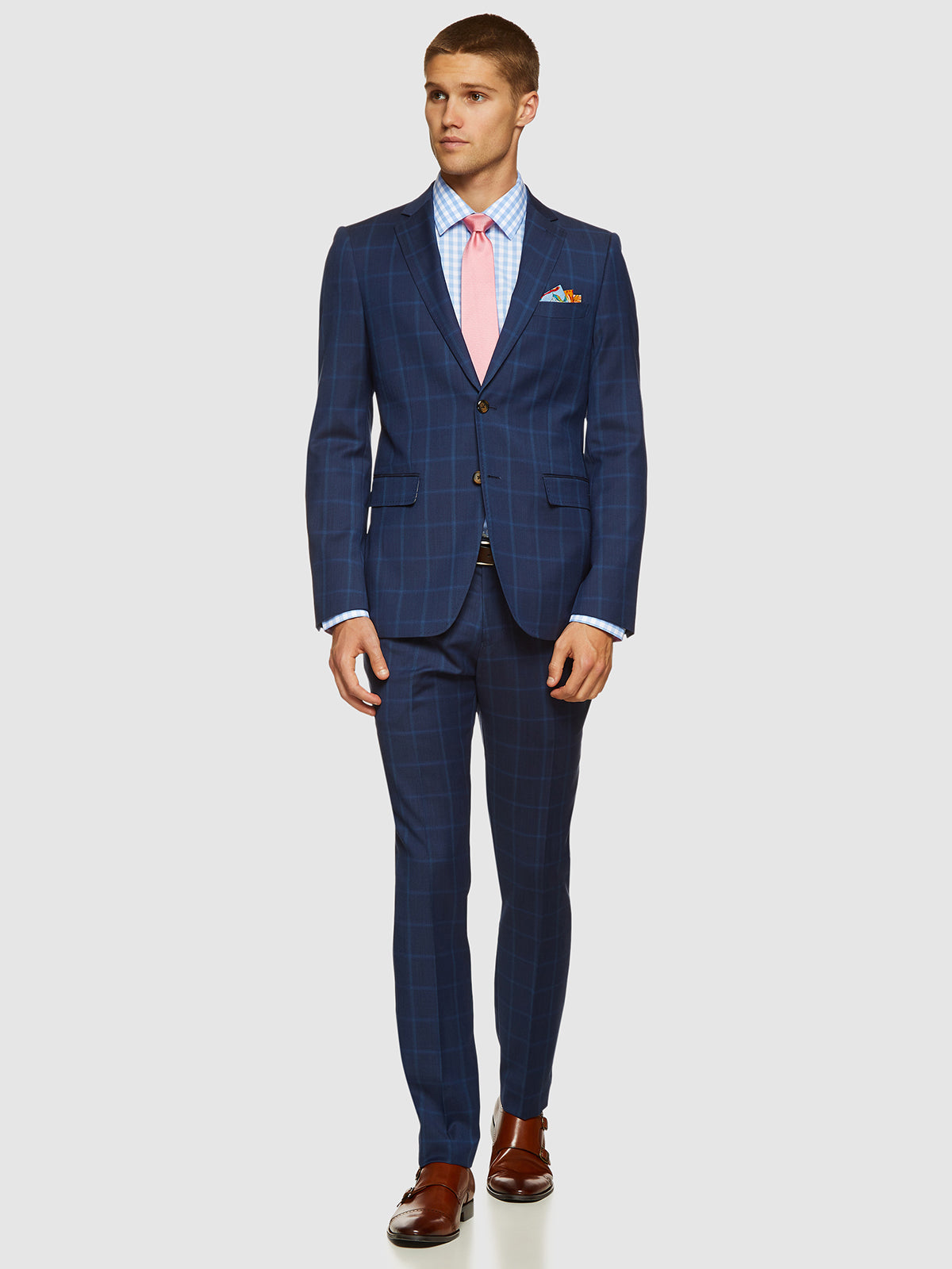 AUDEN WOOL SUIT CHECKED TROUSERS NAVY