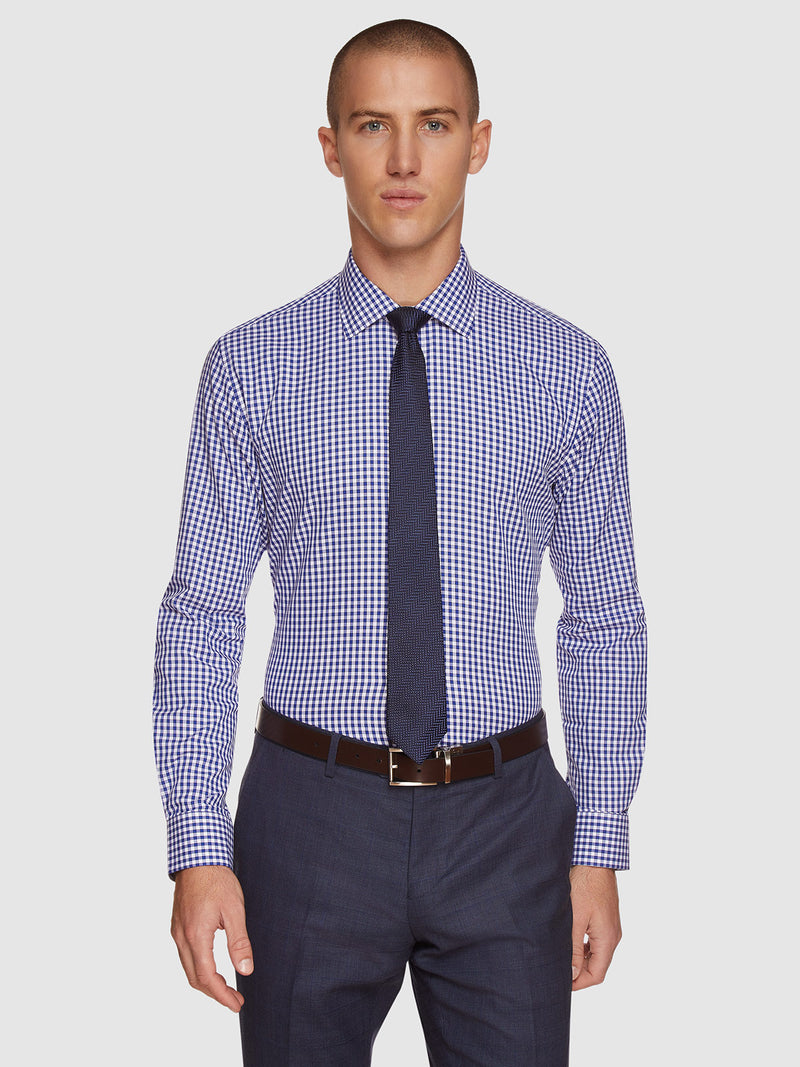 ISLINGTON TWILL CHECKED SHIRT FRENCH BLUE