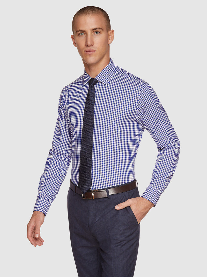 ISLINGTON TWILL CHECKED SHIRT FRENCH BLUE