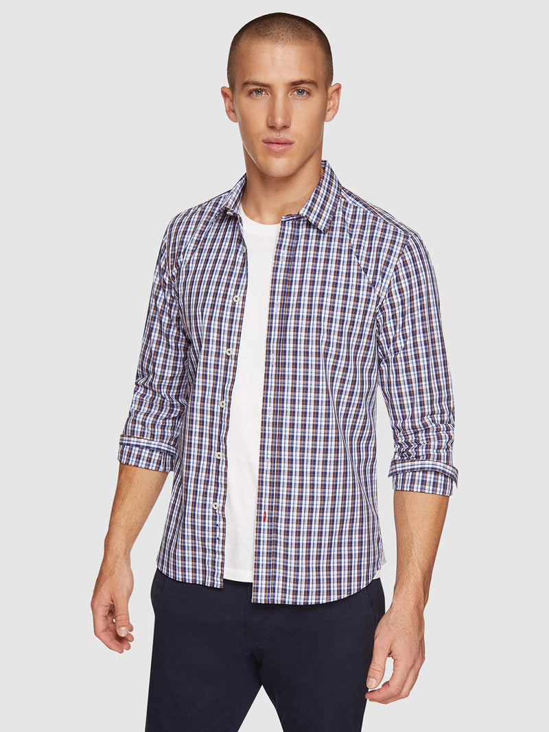 KENTON CHECKED SHIRT BROWN/NAVY