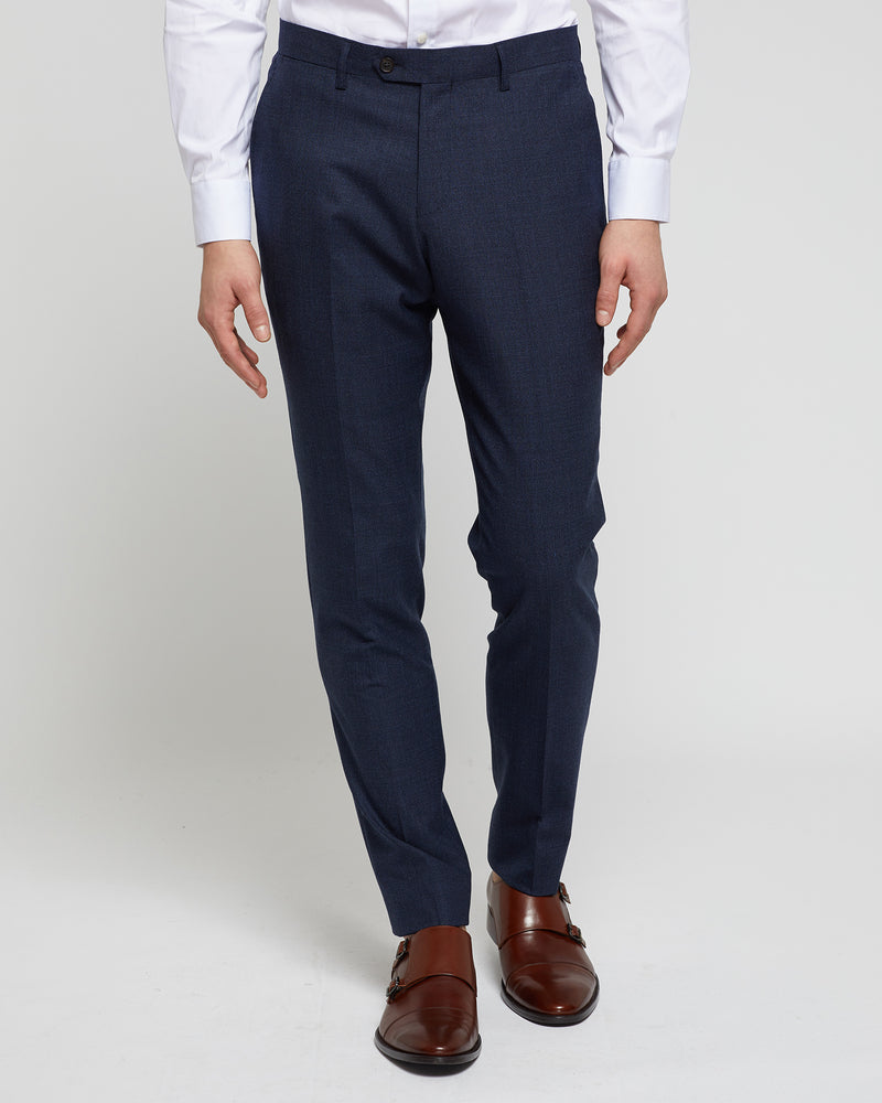 BYRON WOOL STRETCH CHECKED TROUSERS NAVY