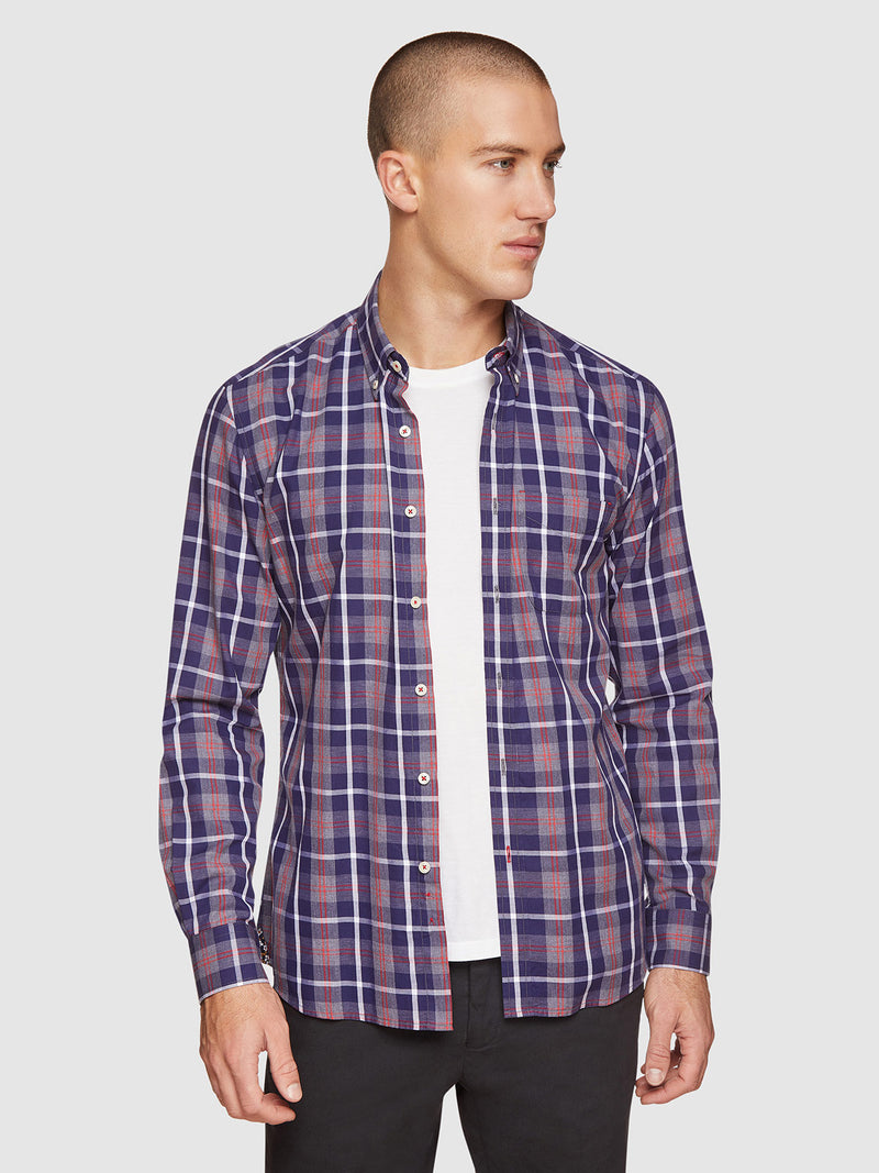 UXBRIDGE REGULAR FIT CHECKED SHIRT NAVY/RED