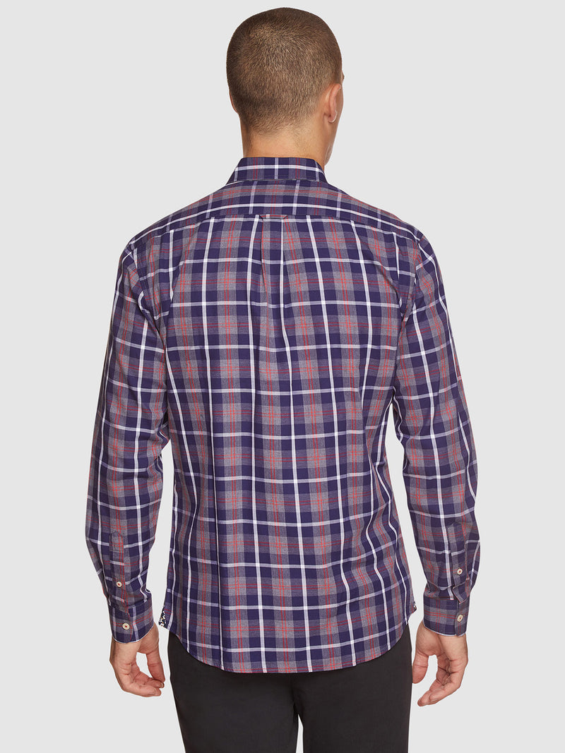 UXBRIDGE REGULAR FIT CHECKED SHIRT NAVY/RED