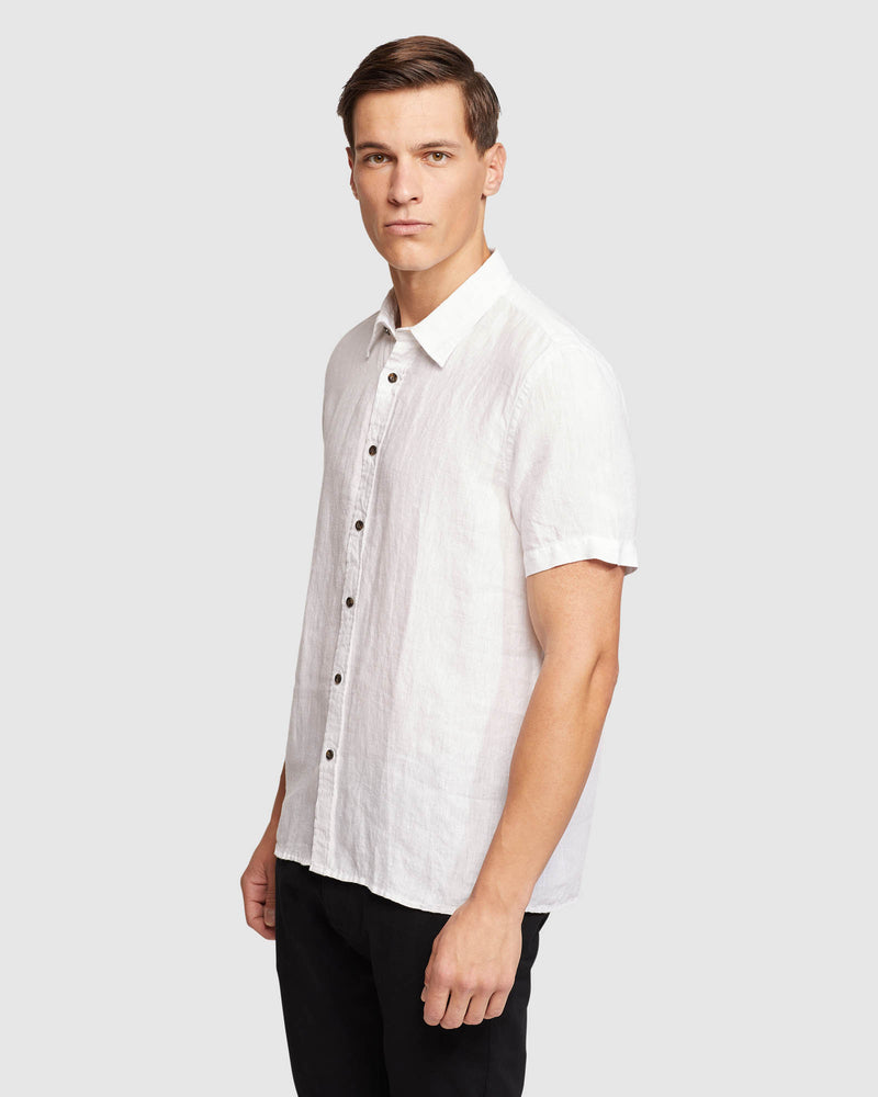 LEYTON PURE LINEN SHORT SLEEVE SHIRT MENS SHIRTS