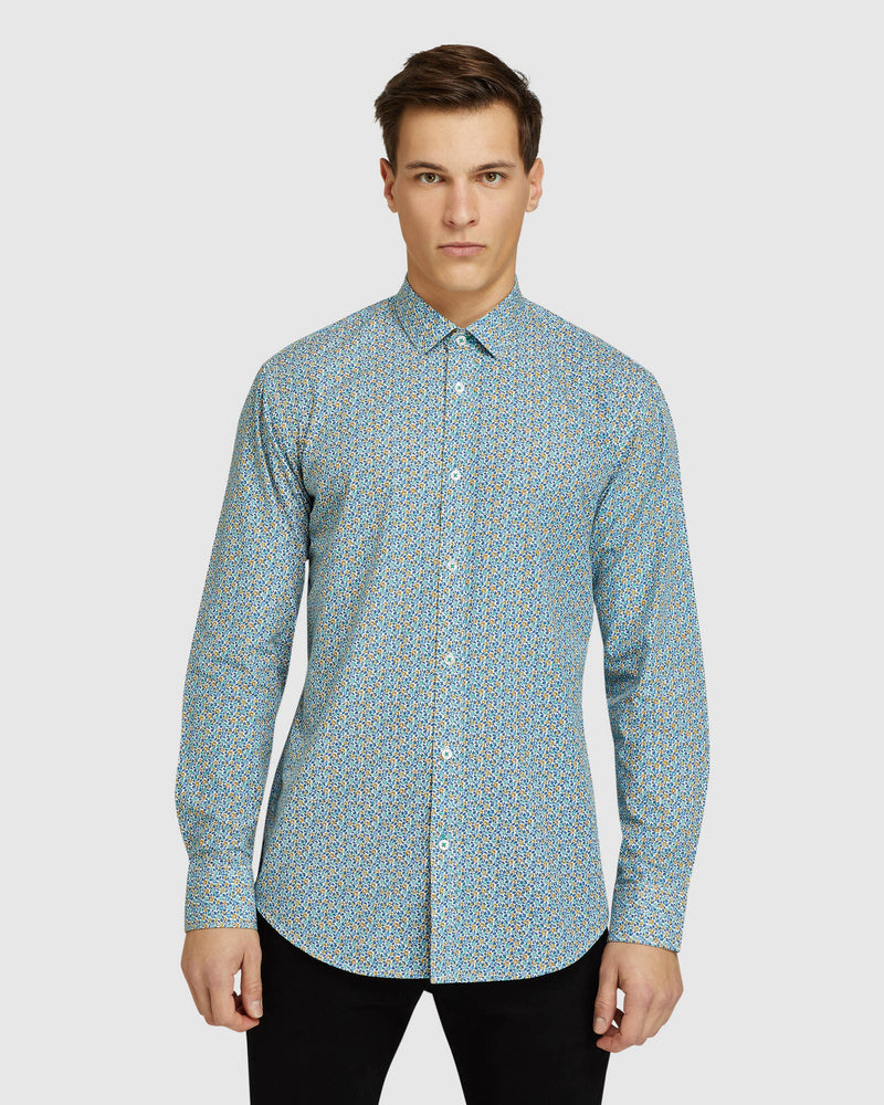 KENTON FLORAL PRINT REGULAR SHIRT AQUA/TAN