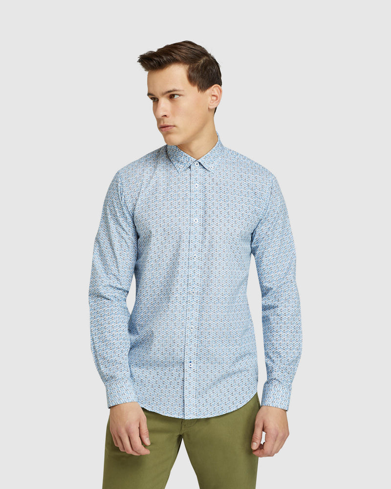 STRATON LEAVES PRINT SHIRT BLUE