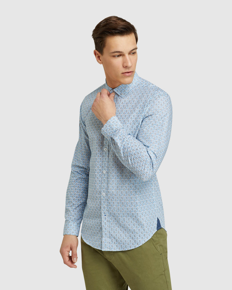 STRATON LEAVES PRINT SHIRT BLUE