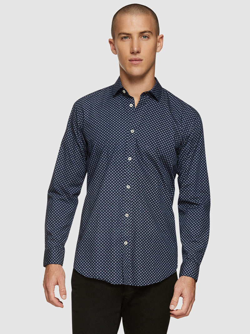 KENTON REGULAR FIT PRINTED SHIRT NAVY