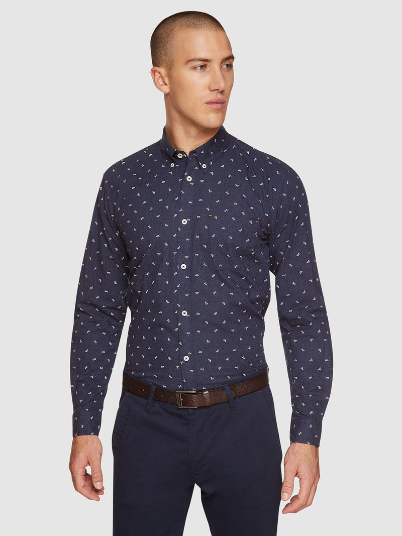 UXBRIDGE MOPPED BIKE PRINTED SHIRT NAVY/WHITE