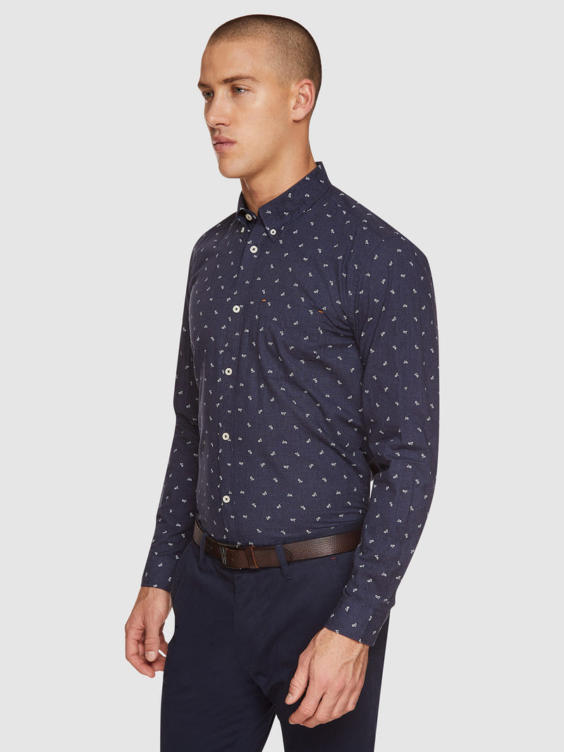 UXBRIDGE MOPPED BIKE PRINTED SHIRT NAVY/WHITE