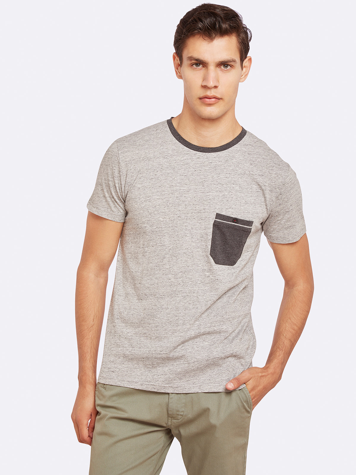 CONTRAST TRIM T-SHIRT GREY