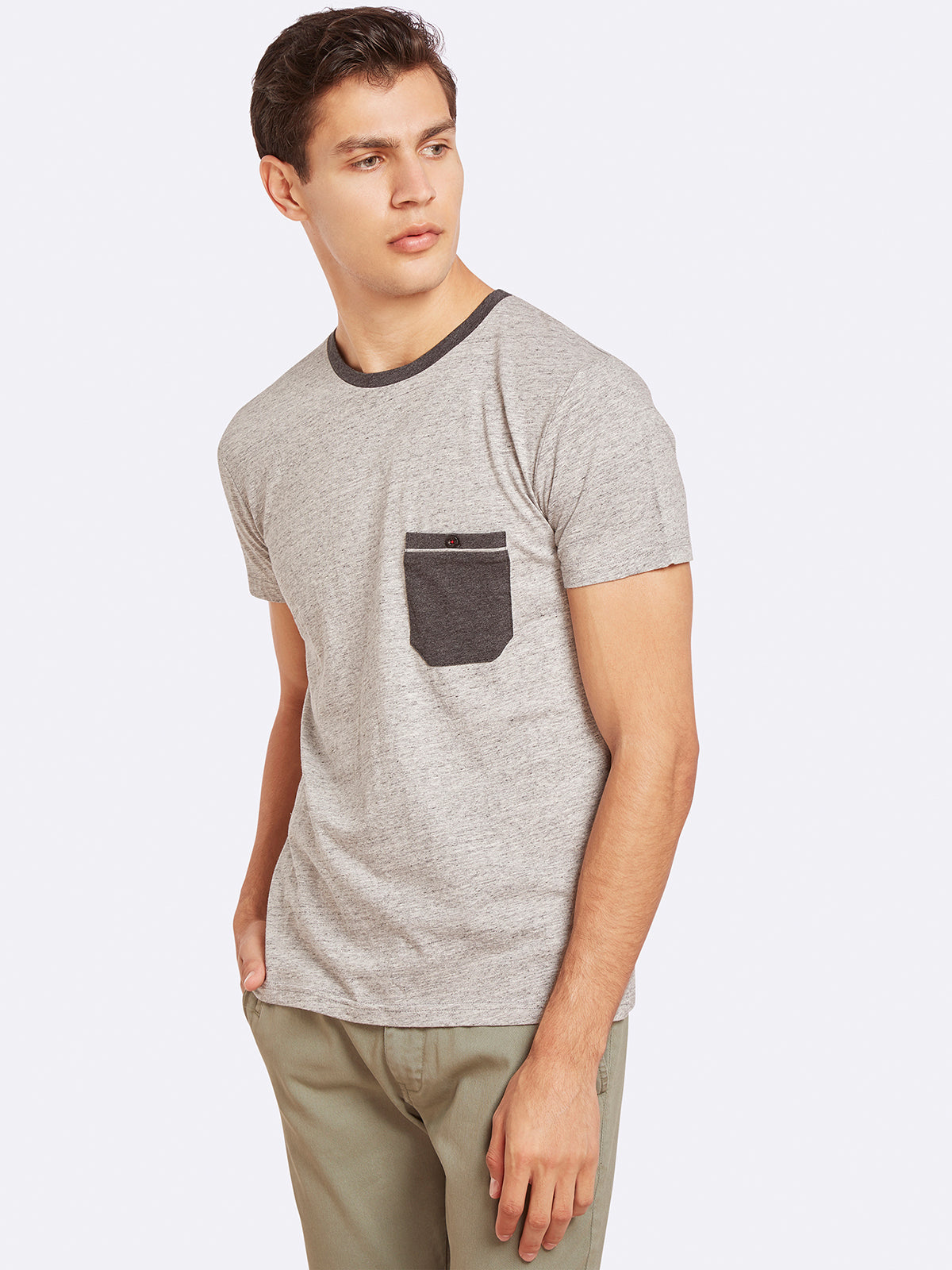 CONTRAST TRIM T-SHIRT GREY