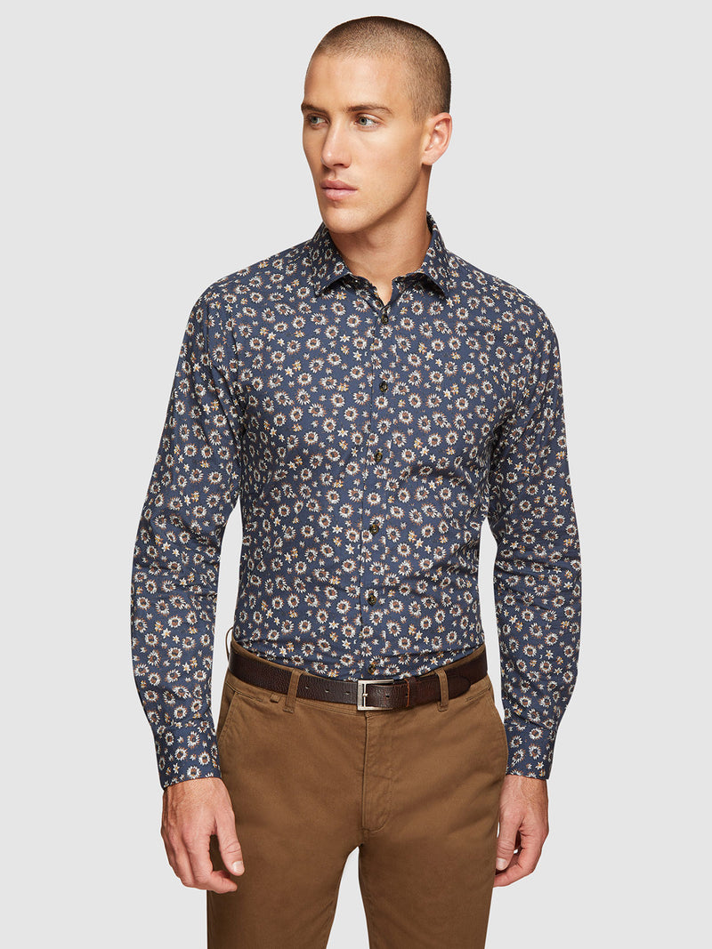 KENTON FLORAL PRINT SHIRT NAVY/TAN