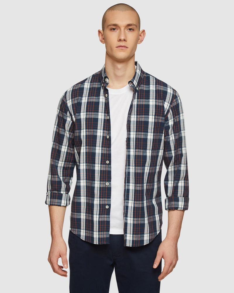 UXBRIDGE CHECKED SHIRT NAVY/TAN