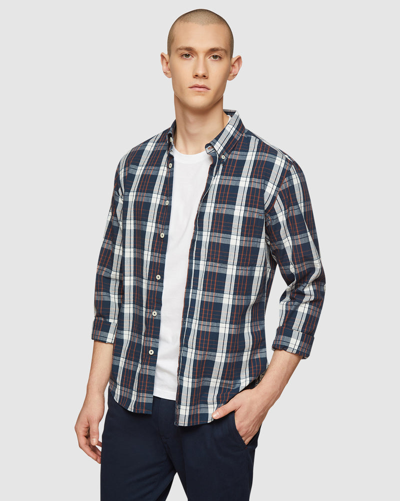 UXBRIDGE CHECKED SHIRT NAVY/TAN