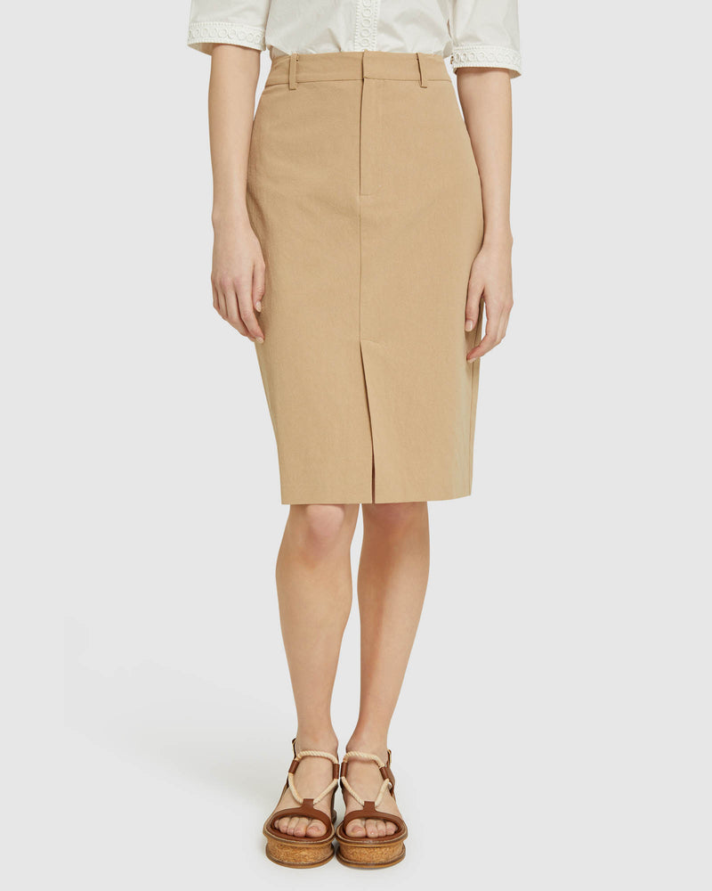 DEANA COTTON PENCIL SKIRT TAN