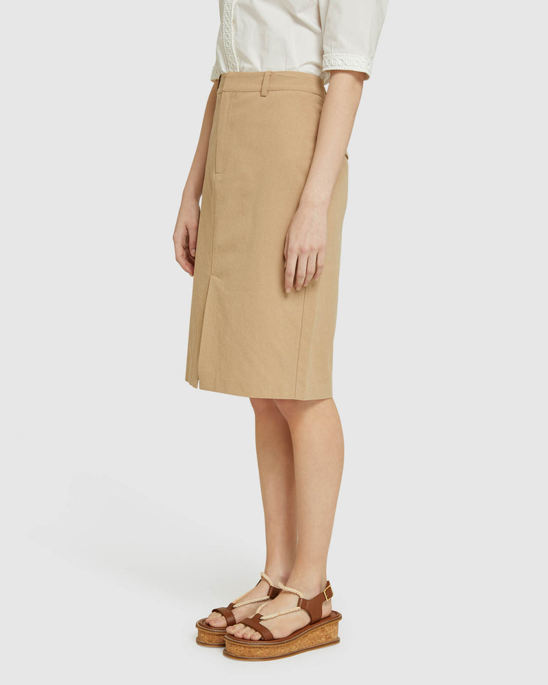 DEANA COTTON PENCIL SKIRT TAN