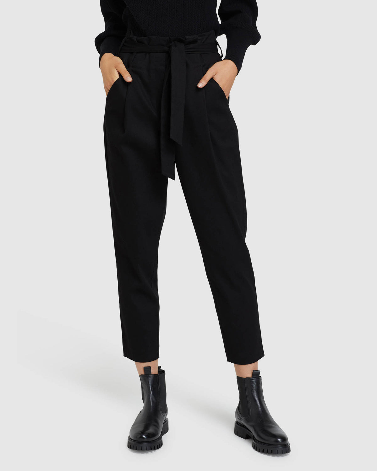 SLOANE STRETCH CTTN PAPERBAG PANTS BLACK